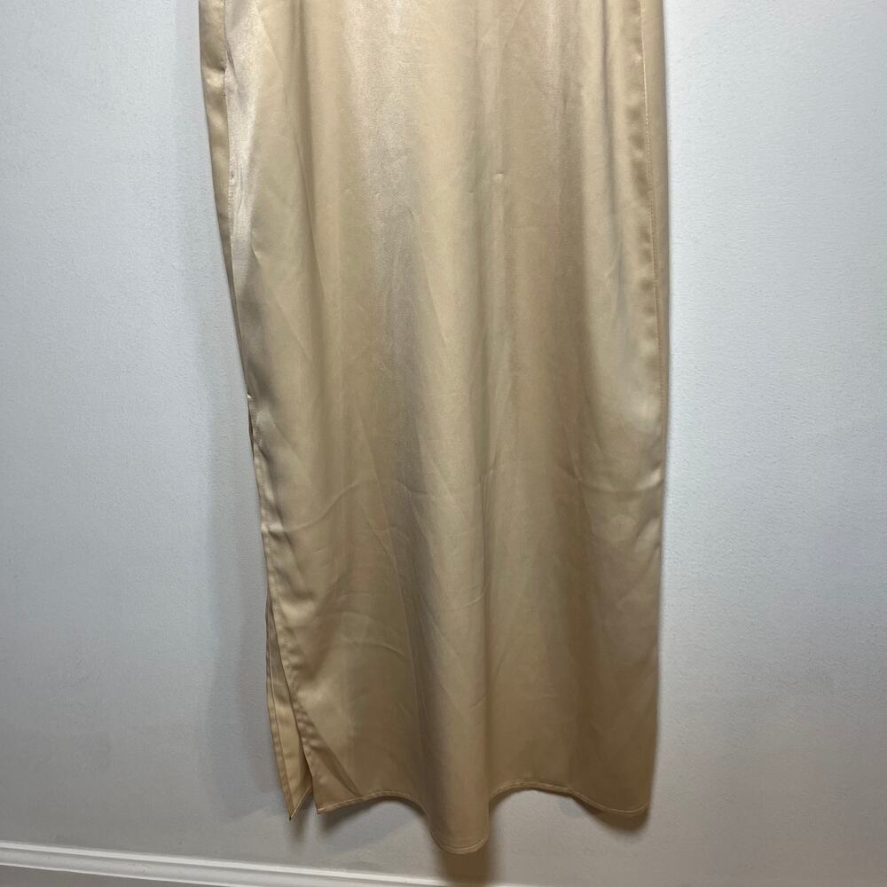Fabrik Two-Tone Satin Midi Dress Black Champagne Colorblock Sz XS Formal Wedding - Picture 13 of 13